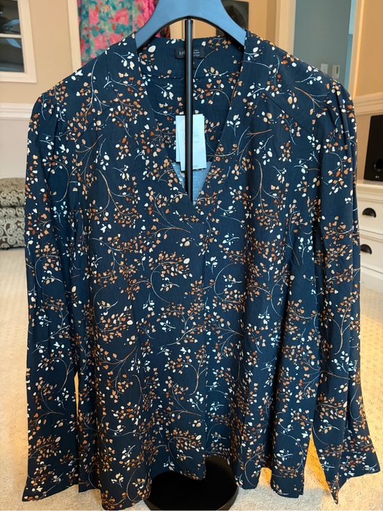 J. Jill Tops - J. Jill Teal Green Floral V-Neck Long Sleeve Blouse